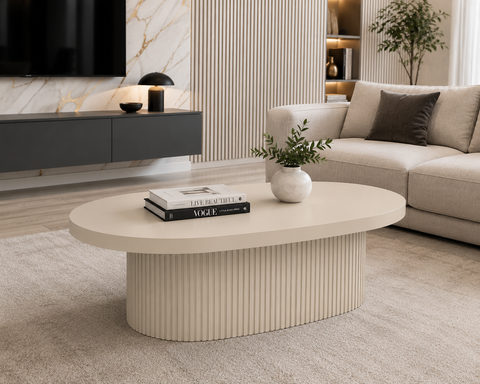 MASUTA CAFEA OVALA CU RIFLAJE CAPUCINO 120x60x40cm