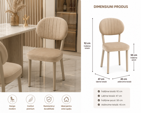 Scaun ELMA – Tapițerie Capucino, Picior Metalic