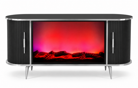 CONSOLA TV NEGRU & ARGINTIU CU SEMINEU SI SPATII DEPOZITARE 140 x 40 x 80 cm
