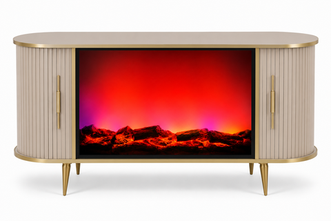 CONSOLA TV CAPUCINO & AURIU ANTIC CU SEMINEU SI SPATII DEPOZITARE 140 x 40 x80 cm