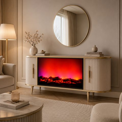 CONSOLA TV CAPUCINO & AURIU ANTIC CU SEMINEU SI SPATII DEPOZITARE 140 x 40 x80 cm