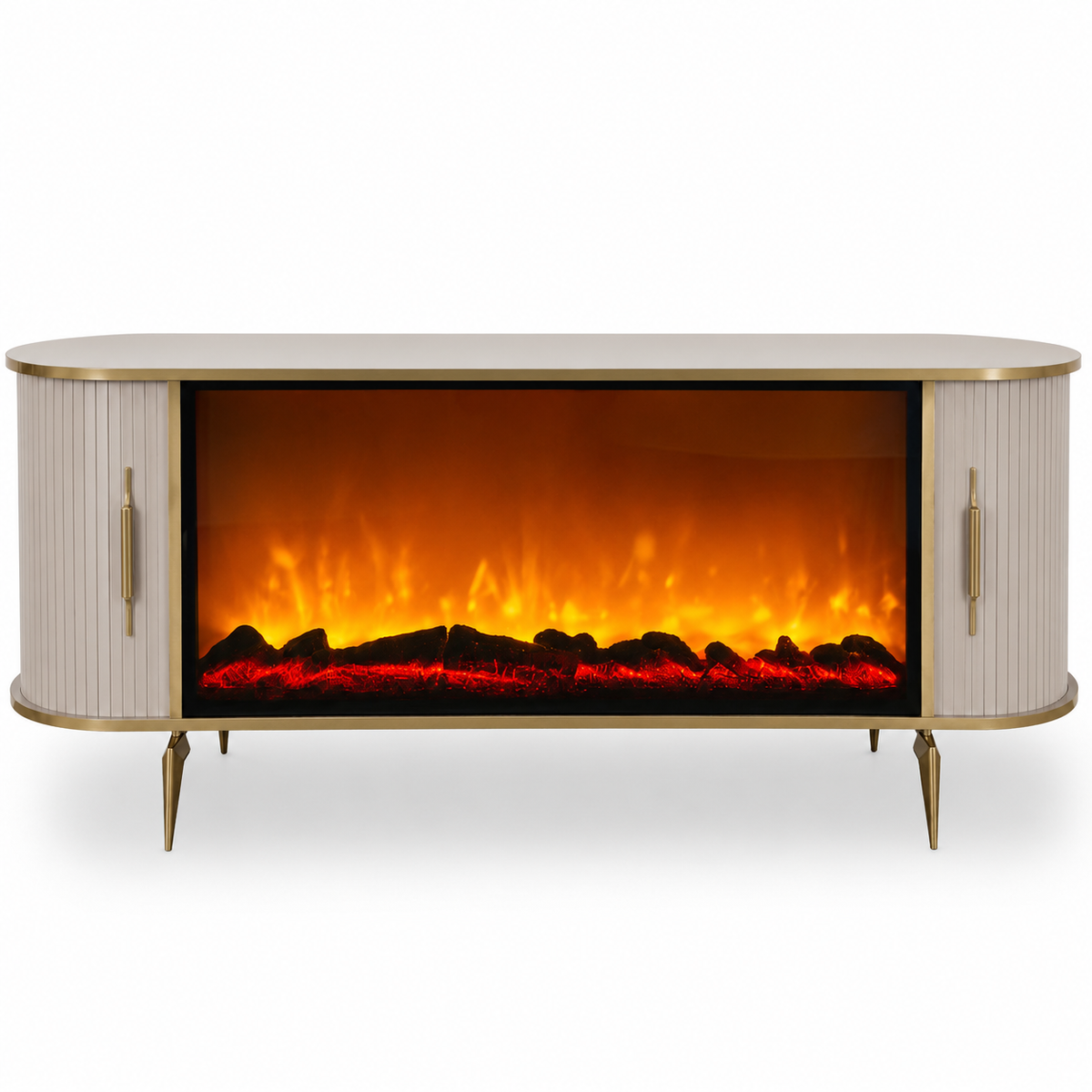 CONSOLA TV CAPUCINO & AURIU ANTIC CU SEMINEU SI SPATII DEPOZITARE 190x45x80cm