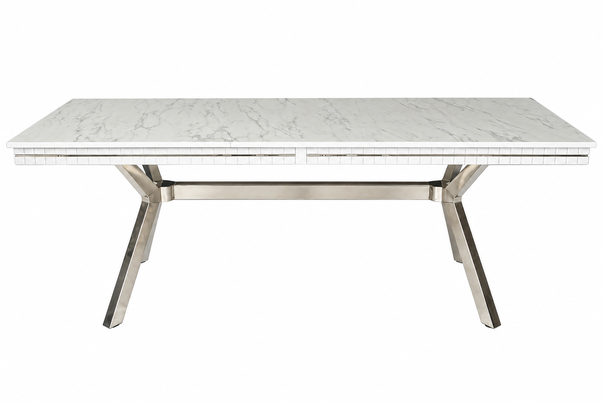 MASĂ DINING OSCAR CU PICIOR METALIC ARGINTIU – 180 / 210 / 240 × 90 cm