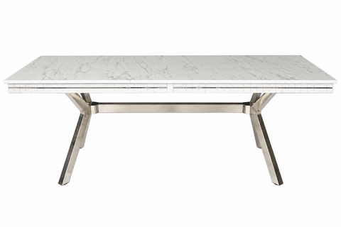 MASĂ DINING OSCAR CU PICIOR METALIC ARGINTIU – 180 / 210 / 240 × 90 cm