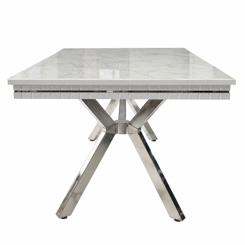 MASĂ DINING OSCAR CU PICIOR METALIC ARGINTIU – 180 / 210 / 240 × 90 cm