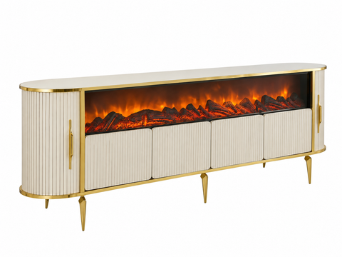 CONSOLA TV XXL BEJ & AURIU CU SEMINEU SI SPATII DEPOZITARE 270x45x80cm