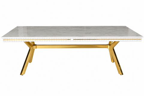 MASĂ DINING OSCAR CU PICIOR METALIC AURIU – 180 / 210 / 240 × 90 cm