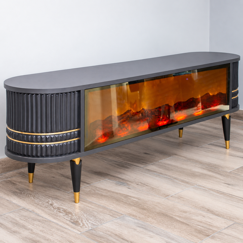 COMODA TV ANTRACIT & AURIU CU RIFLAJE SI SEMINEU 150x35x50cm