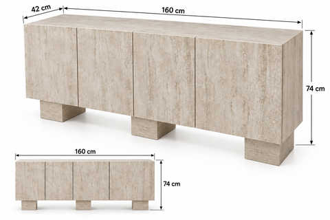 CONSOLĂ TV ARIA – TRAVERTIN – 160 × 42 × 74 cm