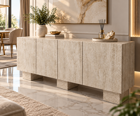 CONSOLĂ TV ARIA – TRAVERTIN – 160 × 42 × 74 cm