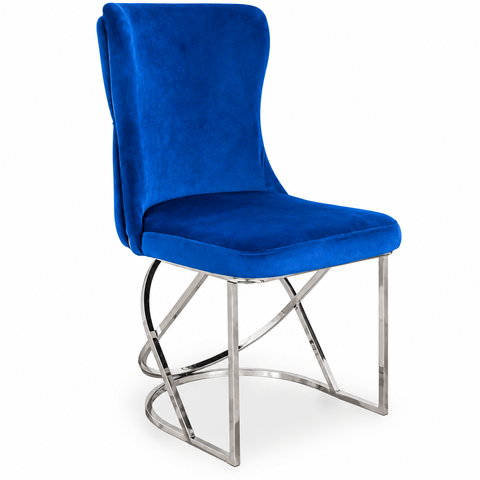 Scaun DELUXE – Metal Argintiu & Catifea Albastră