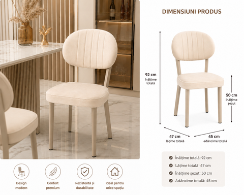 Scaun ELMA – Tapițerie Bej, Picior Metalic