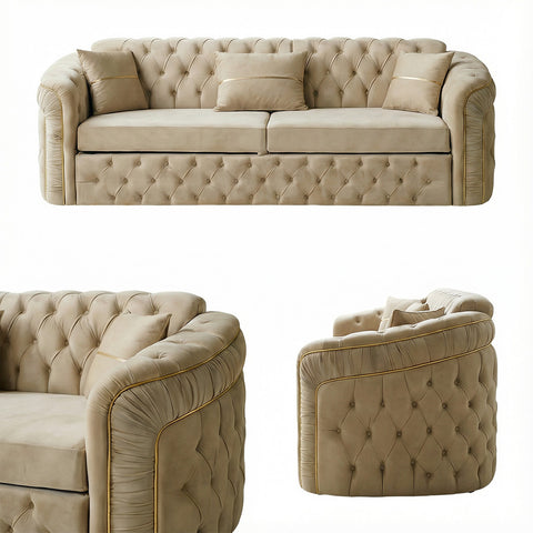 SET 3/1/1 CANAPEA EXTENSIBILA CU 2 FOTOLII PARIS II, Catifea BEJ