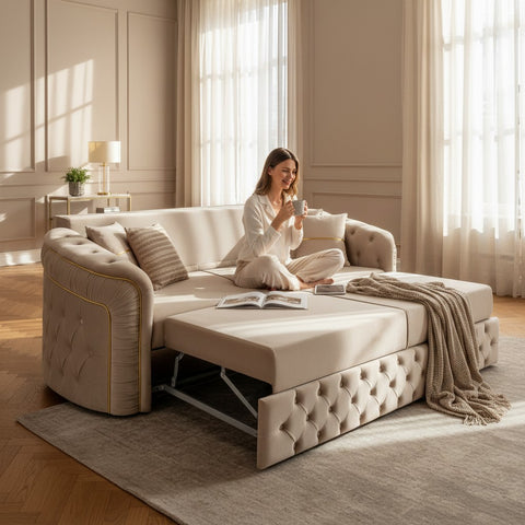 CANAPEA EXTENSIBILA PARIS II 3 LOCURI, BEJ CU AURIU