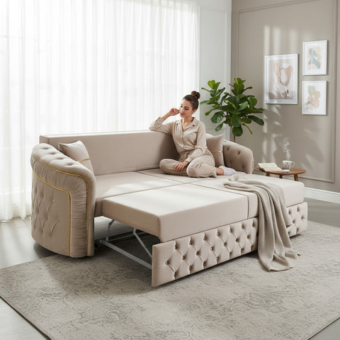 SET 3/1/1 CANAPEA EXTENSIBILA CU 2 FOTOLII PARIS II, Catifea BEJ