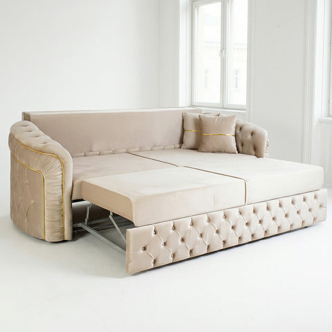 CANAPEA EXTENSIBILA PARIS II 3 LOCURI, BEJ CU AURIU