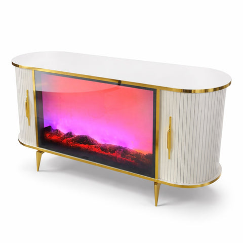 CONSOLA TV ALB & AURIU CU SEMINEU SI SPATII DEPOZITARE 140x40x80cm