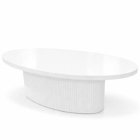 MASUTA CAFEA OVALA CU RIFLAJE ALB 120x60x40cm