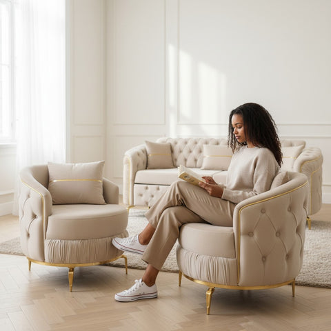 SET 3/1/1 CANAPEA EXTENSIBILA CU 2 FOTOLII PARIS II, Catifea BEJ