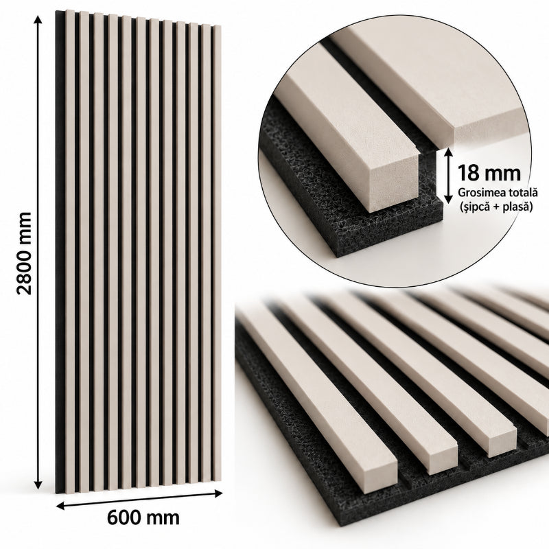 RIFLAJ TIP PANOU ACUSTIC BEJ DIN MDF 2800 × 600 – 18 MM/ 22 MM