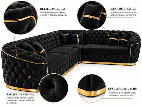 COLTAR EXTENSIBIL PARIS 320x255CM, FIX, NEGRU CU AURIU