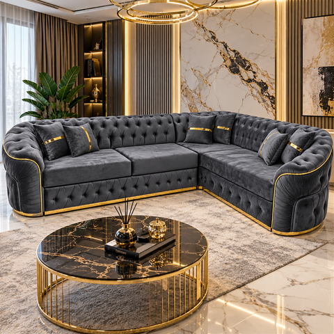 COLȚAR EXTENSIBIL PARIS II 310 × 250 CM – ANTRACIT CU AURIU