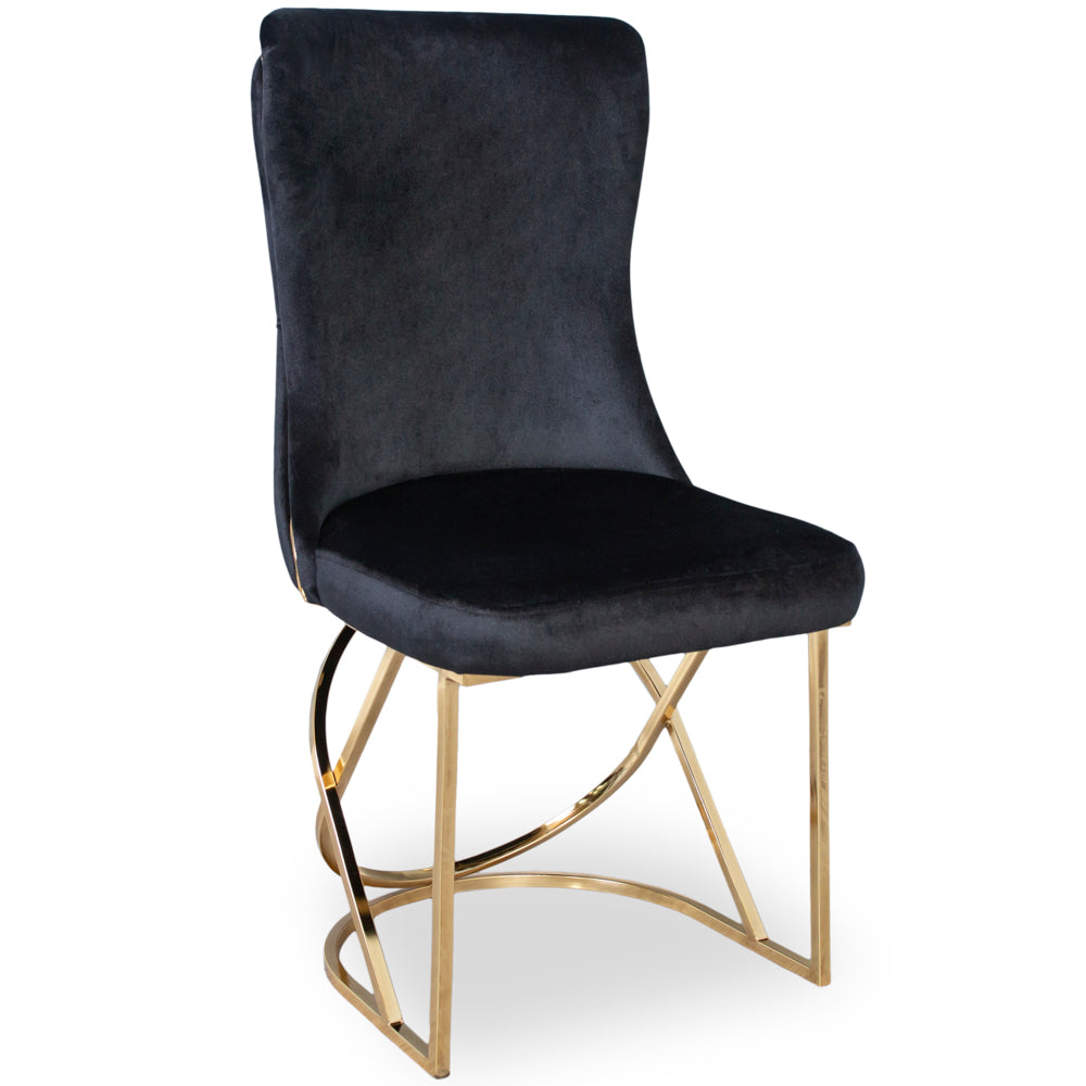 Scaun DELUXE metal auriu / catifea neagra cu auriu