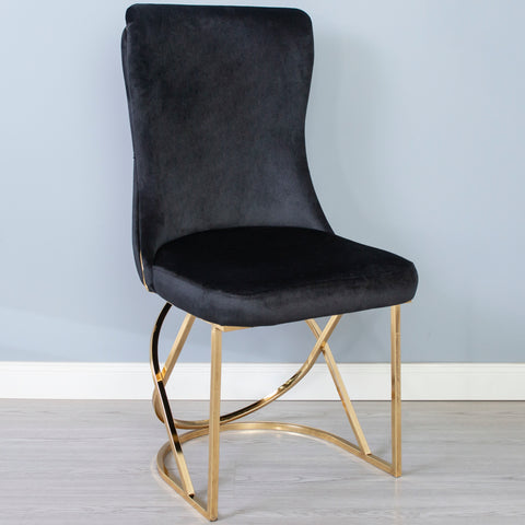 Scaun DELUXE metal auriu / catifea neagra cu auriu