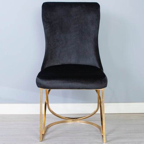 Scaun DELUXE metal auriu / catifea neagra cu auriu
