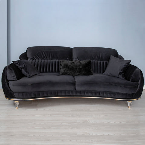 CANAPEA LUXURY ATLANTA 3 LOCURI, TAPITERIE CATIFEA NEAGRA