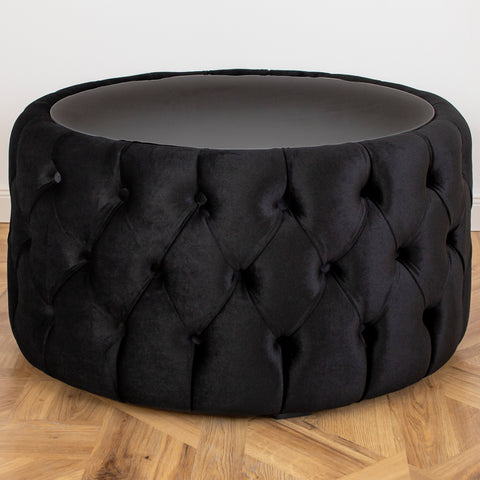 Masuta rotunda de cafea CHESTER tapitata , NEGRU