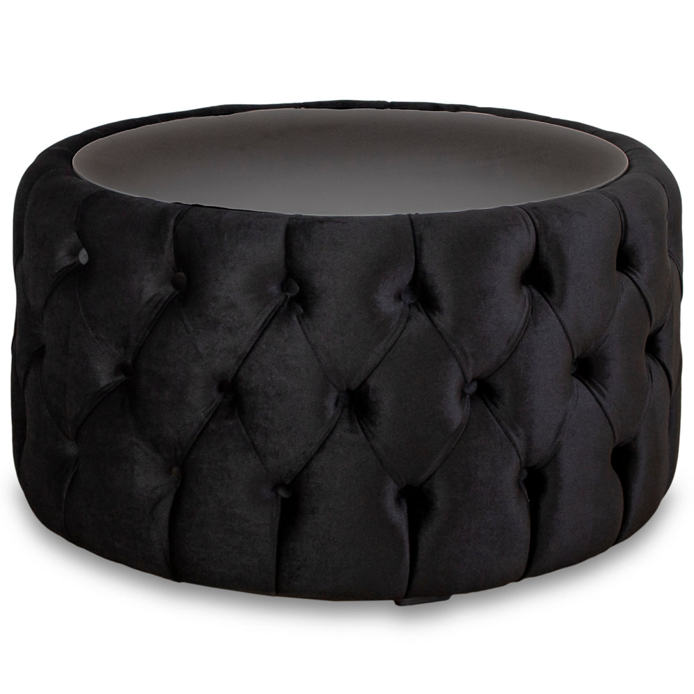 Masuta rotunda de cafea CHESTER tapitata , NEGRU