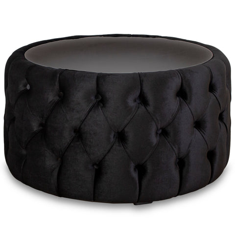 Masuta rotunda de cafea CHESTER tapitata , NEGRU