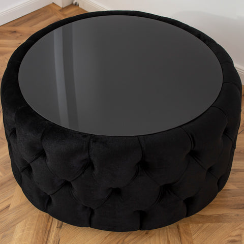 Masuta rotunda de cafea CHESTER tapitata , NEGRU