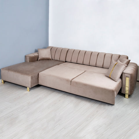 Coltar Florensa electric, capucino cu auriu 320 x 180 cm - sezlong stanga