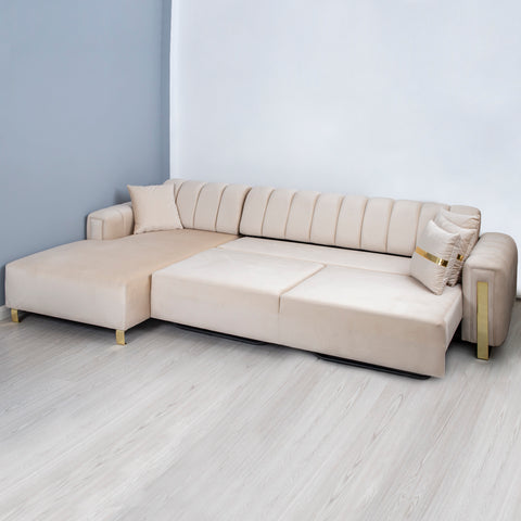 Coltar Florensa electric, bej cu auriu 320 x 180 cm - sezlong stanga