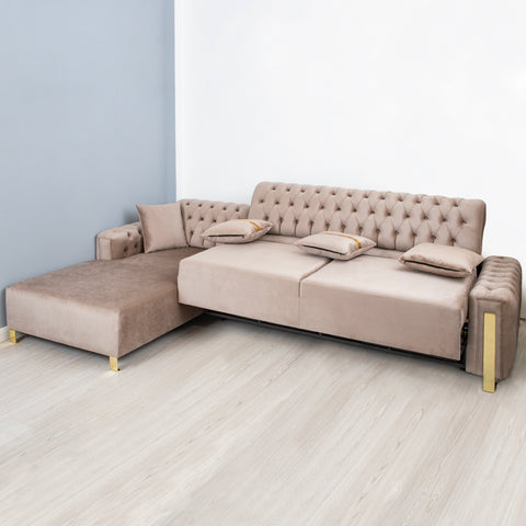 Coltar Chester electric, capucino cu auriu 320 x 180 cm - sezlong stanga