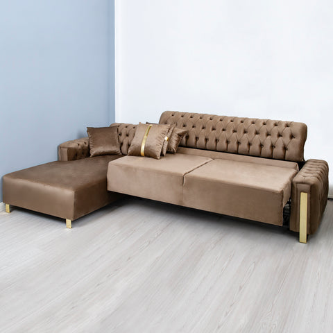 Coltar Chester electric, maro cu auriu 320 x 180 cm - sezlong stanga