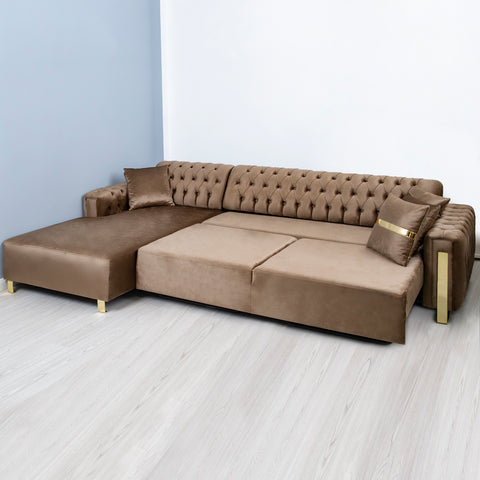 Coltar Chester electric, maro cu auriu 320 x 180 cm - sezlong stanga