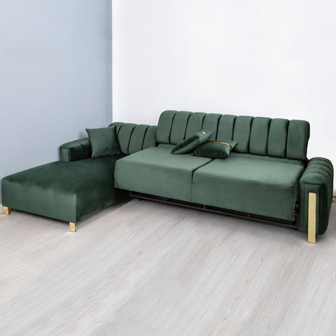 Coltar Florensa electric, verde cu auriu 320 x 180 cm - sezlong stanga