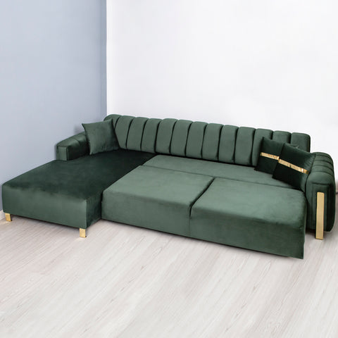 Coltar Florensa electric, verde cu auriu 320 x 180 cm - sezlong stanga