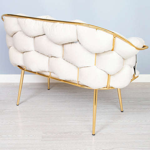 Bancheta metalica Gold BALLOON, catifea bej 135x60x88cm