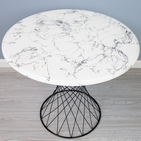 Masa neagra metalica cu blat alb "Marble Style" 85Ø