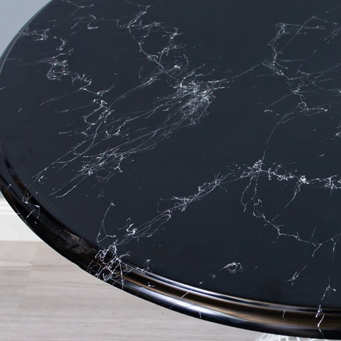 Masa alba metalica cu blat negru "Marble Style" 85Ø