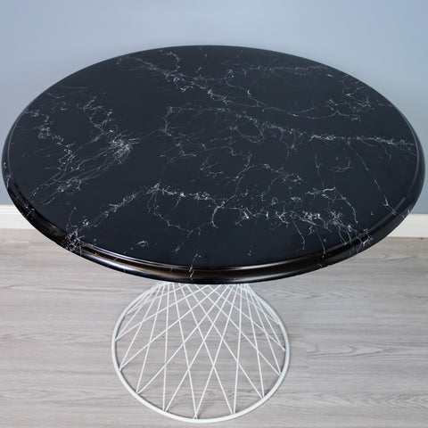 Masa alba metalica cu blat negru "Marble Style" 85Ø