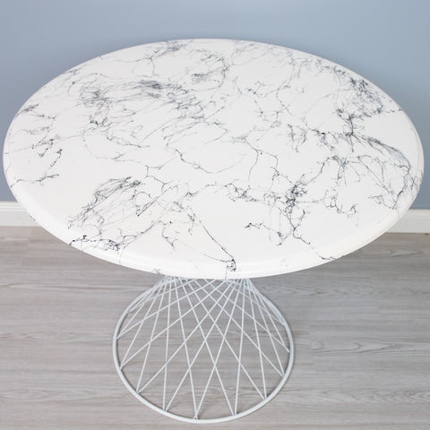 Masa alba metalica cu blat Alb "Marble Style" 85Ø