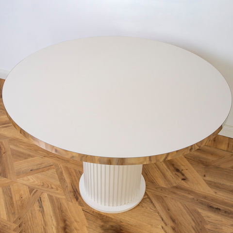 MASA ALB & ARGINTIU, ROTUNDA CU RIFLAJE 105X105X75CM