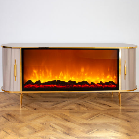 CONSOLA TV CAPUCINO & AURIU CU SEMINEU SI SPATII DEPOZITARE 190x45x80cm