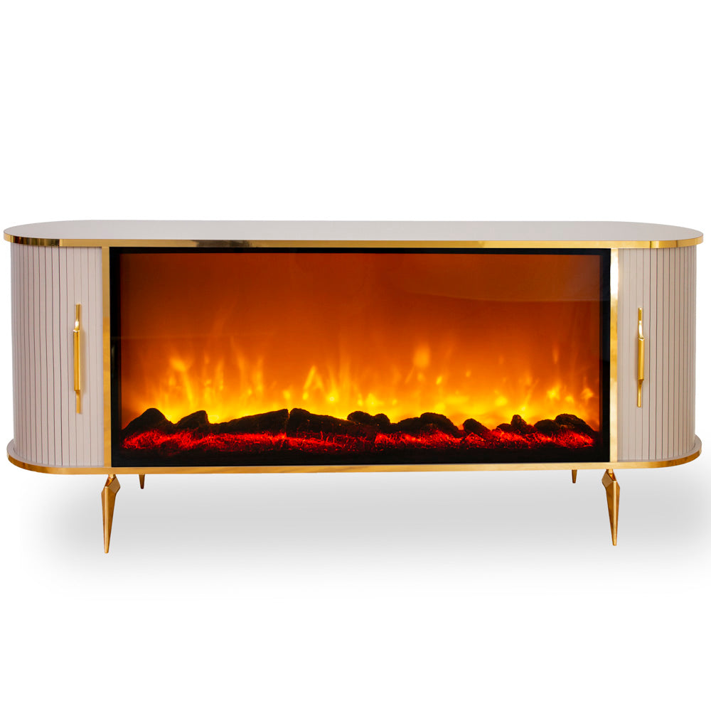 CONSOLA TV CAPUCINO & AURIU CU SEMINEU SI SPATII DEPOZITARE 190x45x80cm