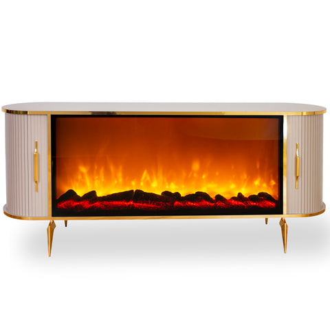 CONSOLA TV CAPUCINO & AURIU CU SEMINEU SI SPATII DEPOZITARE 190x45x80cm